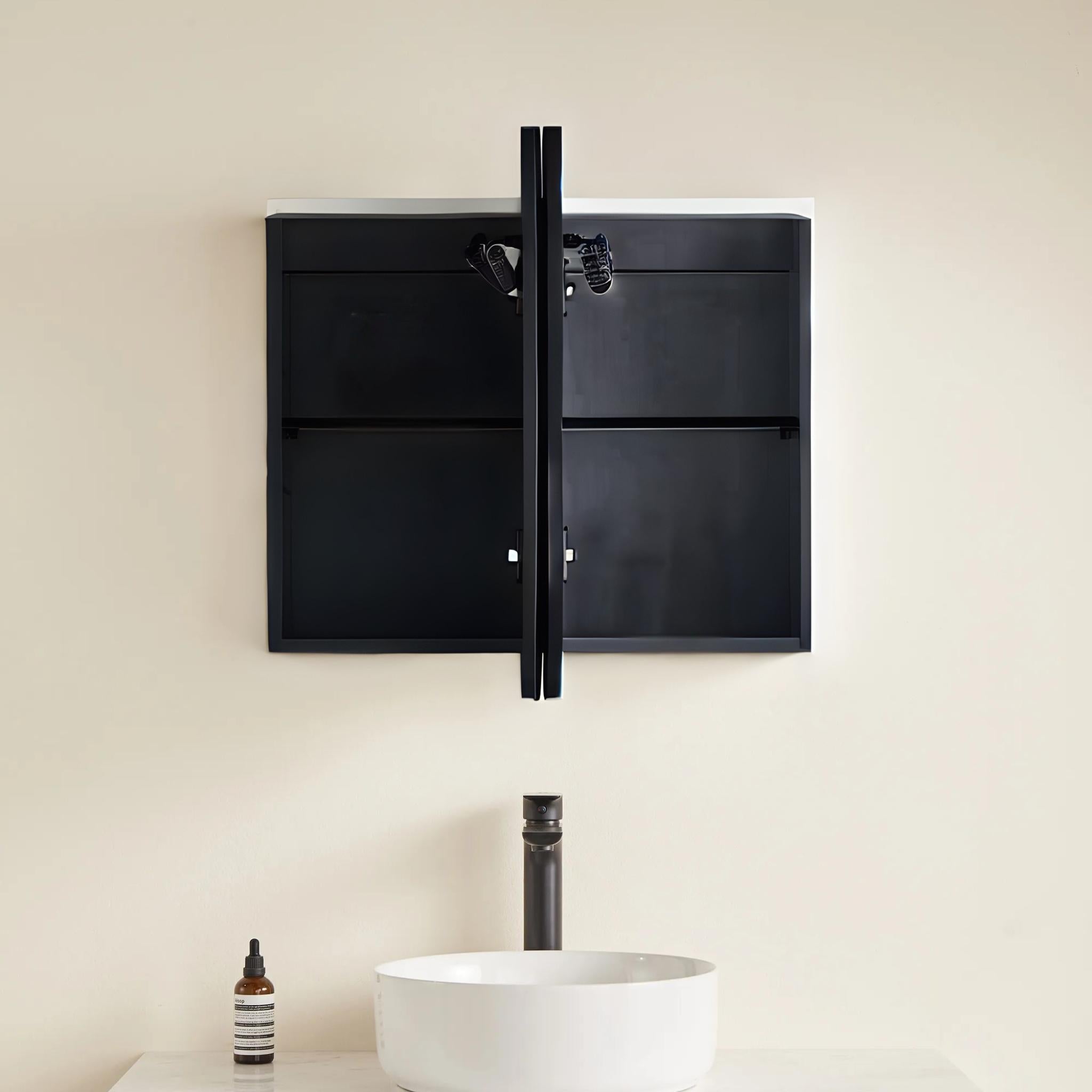 POSEIDON OLIVIA MATTE BLACK LED MIRROR SHAVING CABINET 900X600MM
