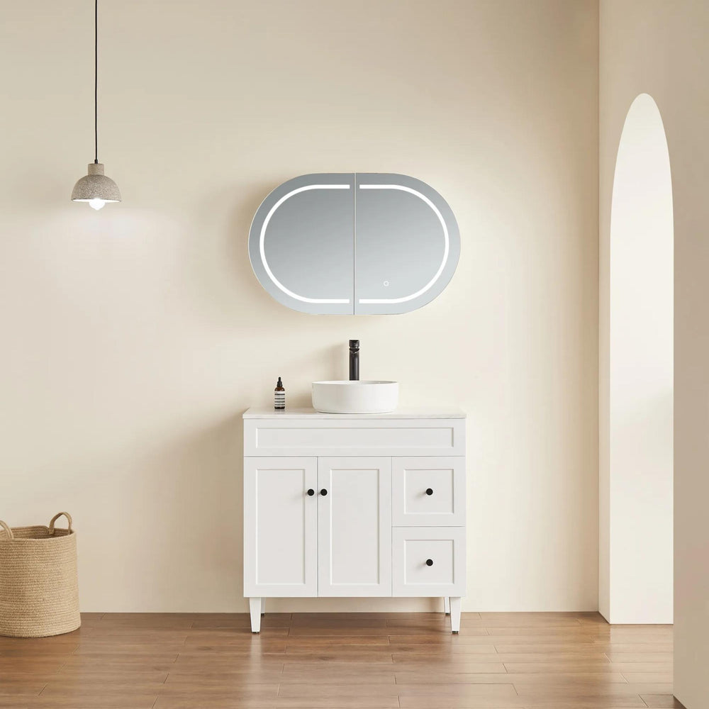POSEIDON OLIVIA MATTE BLACK LED MIRROR SHAVING CABINET 900X600MM