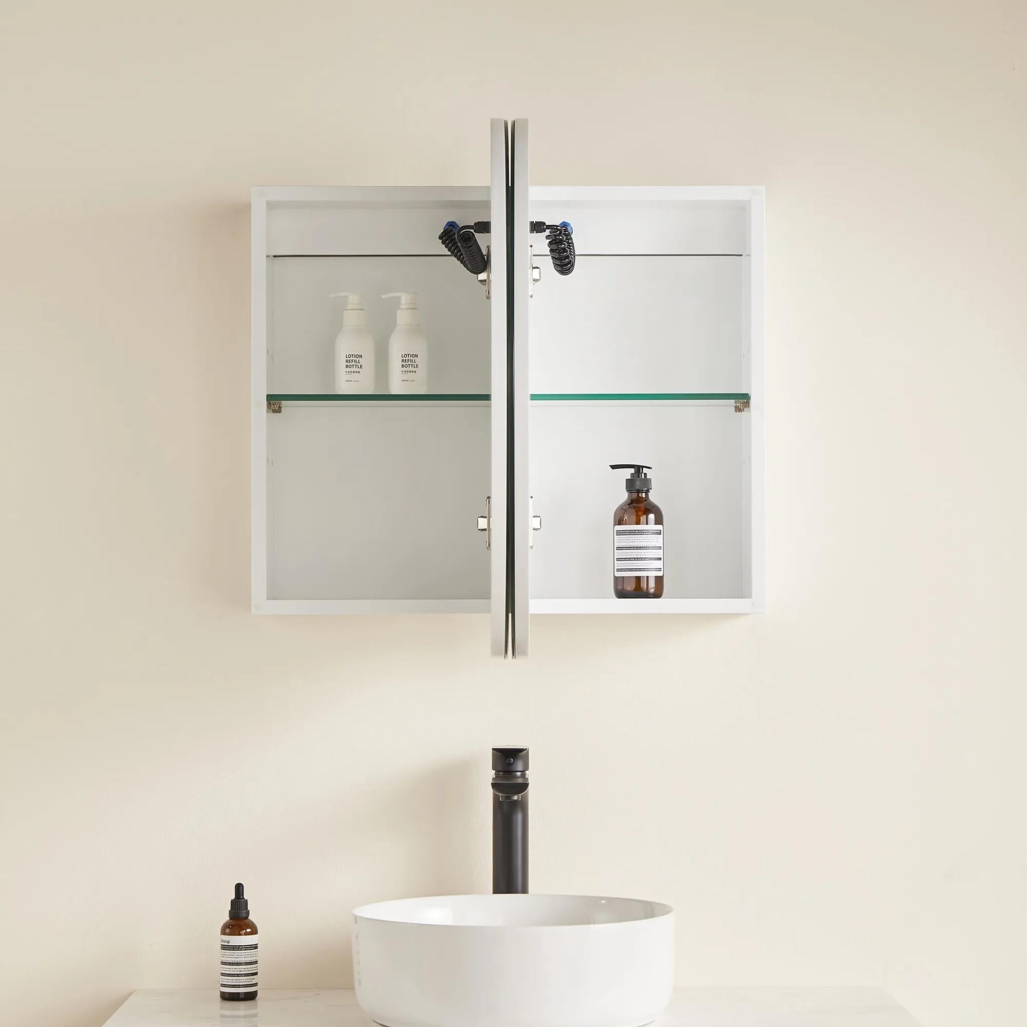 POSEIDON OLIVIA MATTE WHITE LED MIRROR SHAVING CABINET 900X600MM