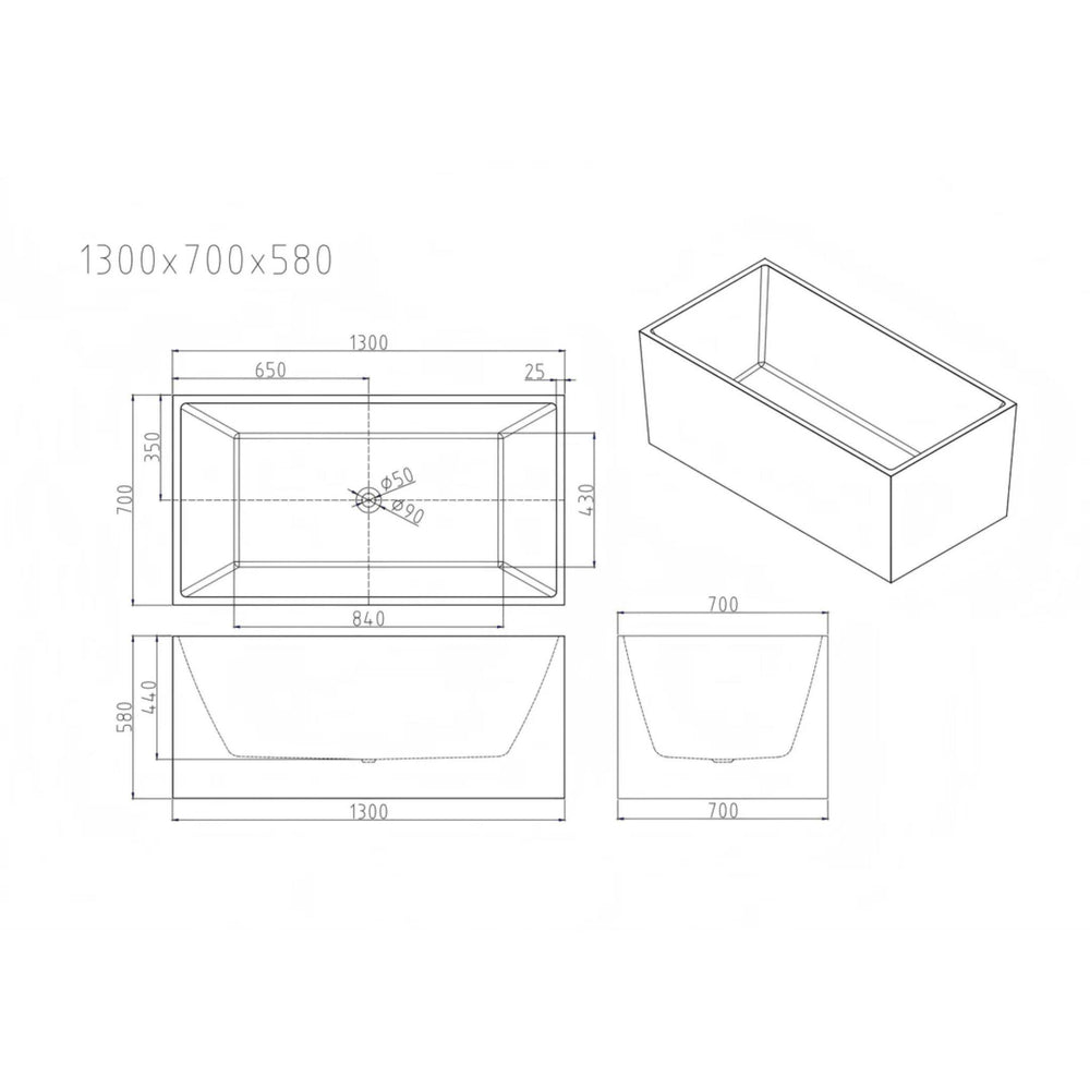 MERCIO ORTA MULTI FIT FREESTANDING BATHTUB GLOSS WHITE (AVAILABLE IN MULTIPLE SIZES)