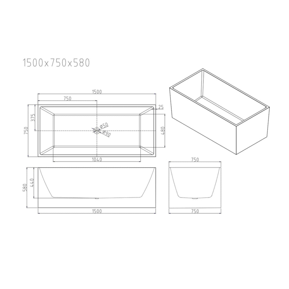 MERCIO ORTA MULTI FIT FREESTANDING BATHTUB GLOSS WHITE (AVAILABLE IN MULTIPLE SIZES)
