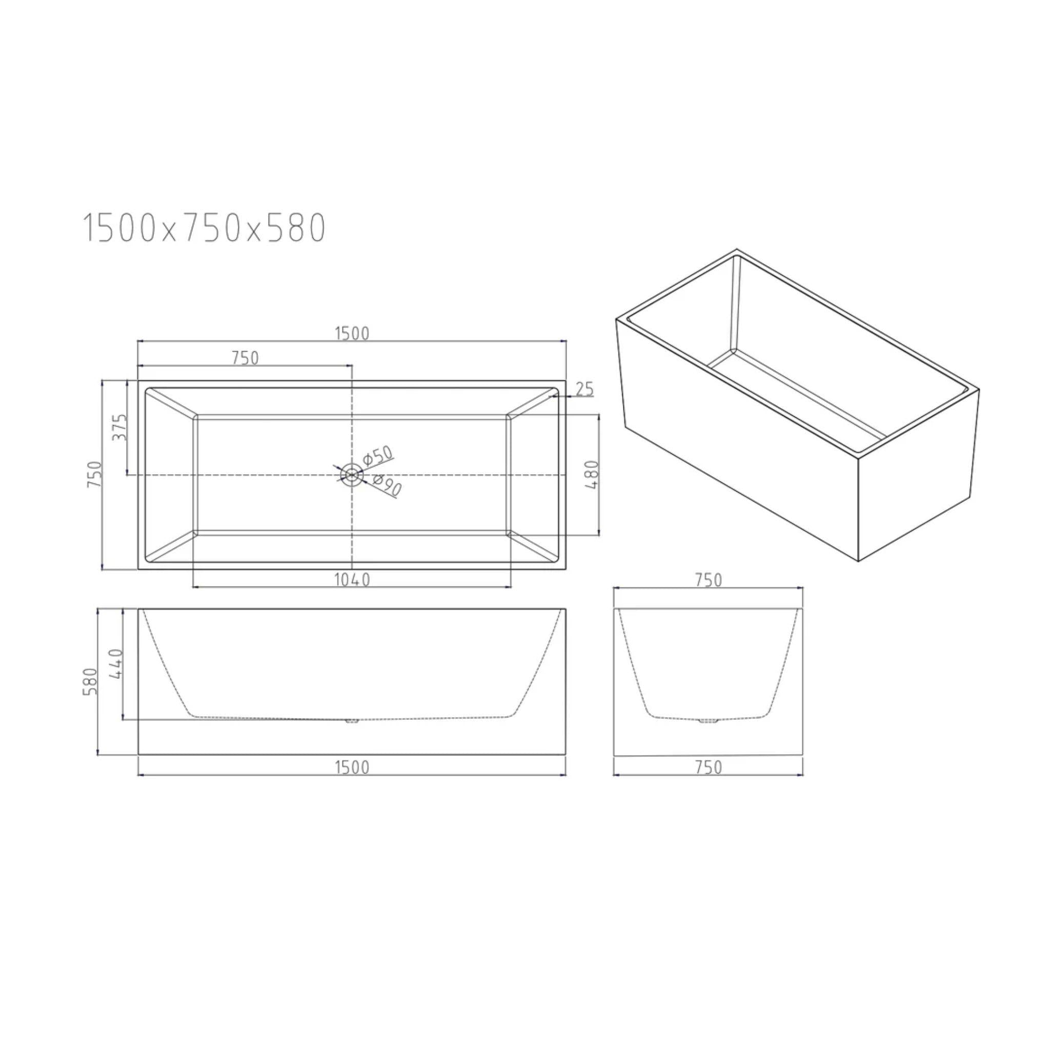 MERCIO ORTA MULTI FIT FREESTANDING BATHTUB GLOSS WHITE (AVAILABLE IN MULTIPLE SIZES)