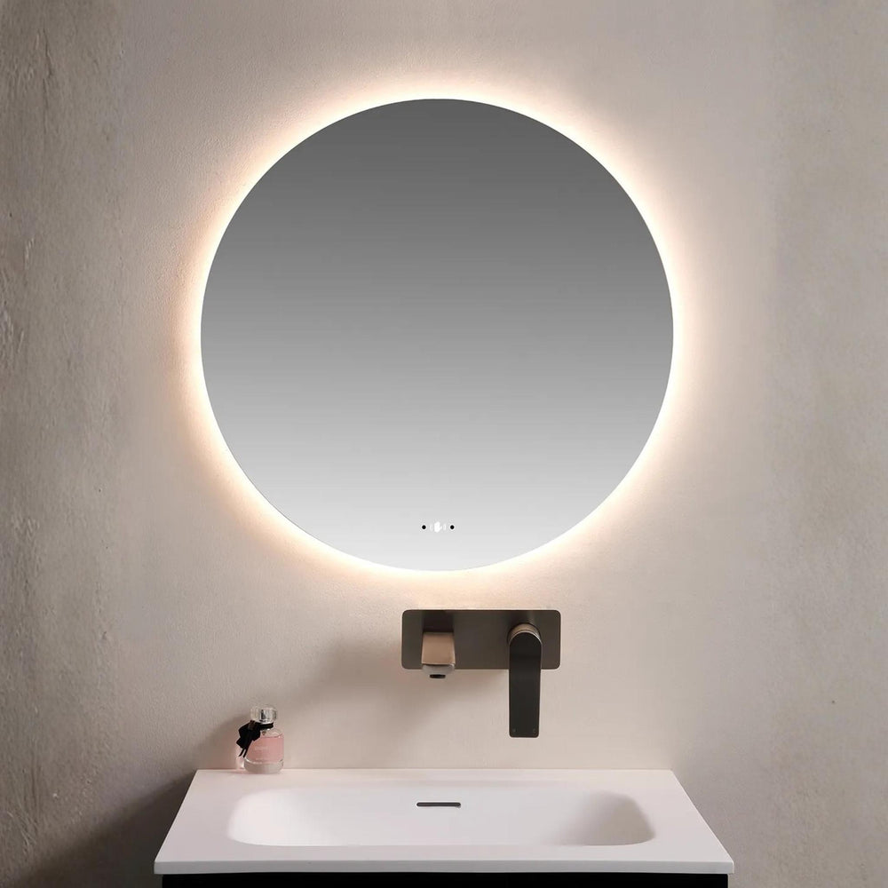 POSEIDON LUNA ROUND FRAMELESS BACKLIT LED MIRROR 3 COLOUR LIGHTS 900X900MM