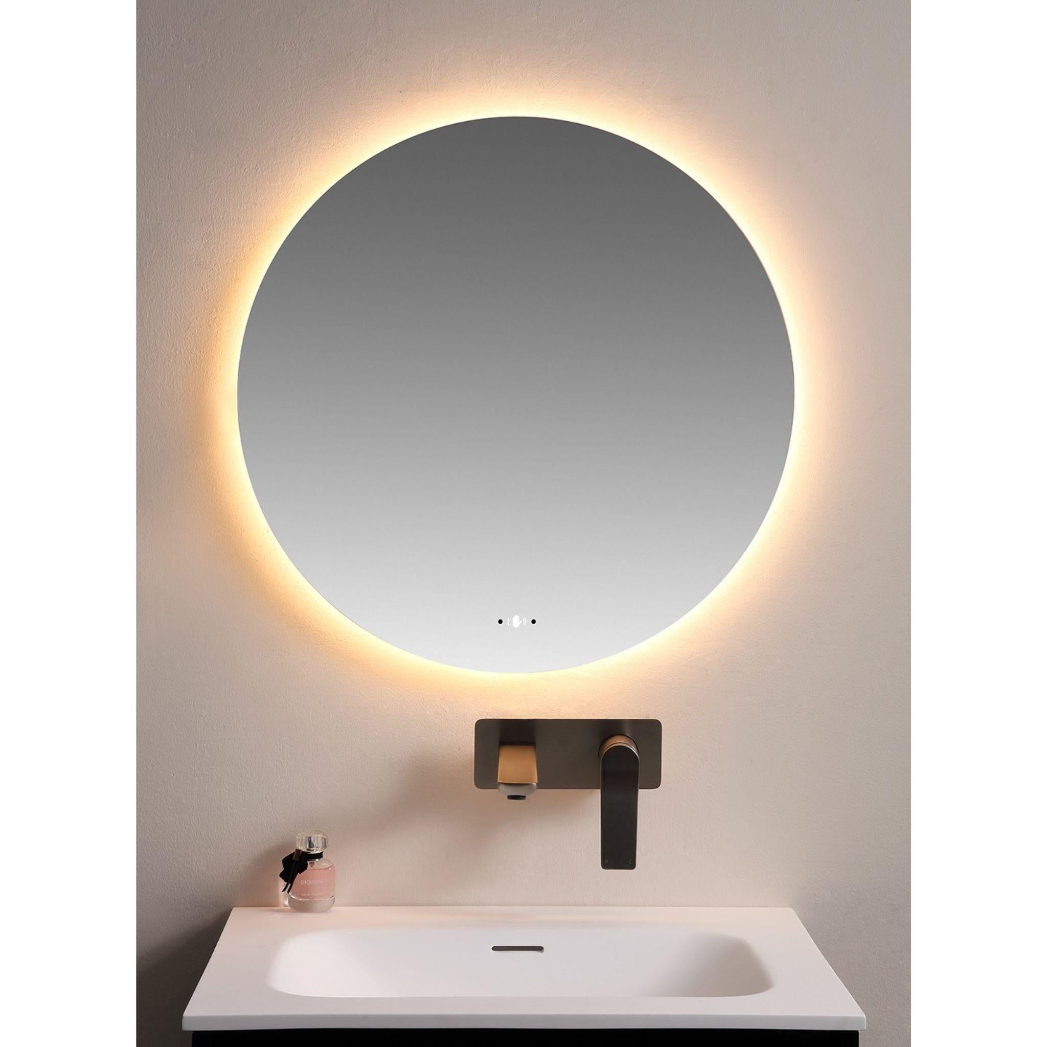 POSEIDON LUNA ROUND FRAMELESS BACKLIT LED MIRROR 3 COLOUR LIGHTS 800X800MM