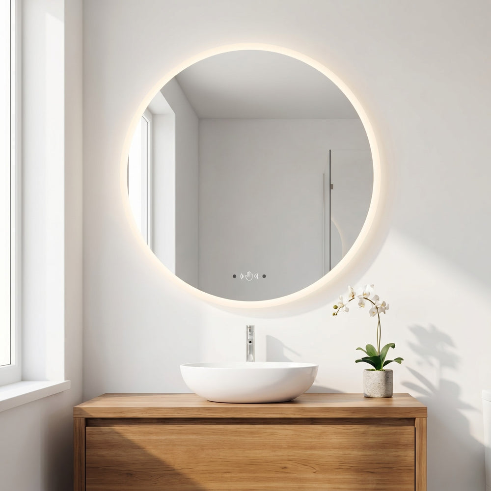 VITO OVIAN ROUND FRAMELESS BACKLIT LED MIRROR 3 COLOUR LIGHTS 600X600MM