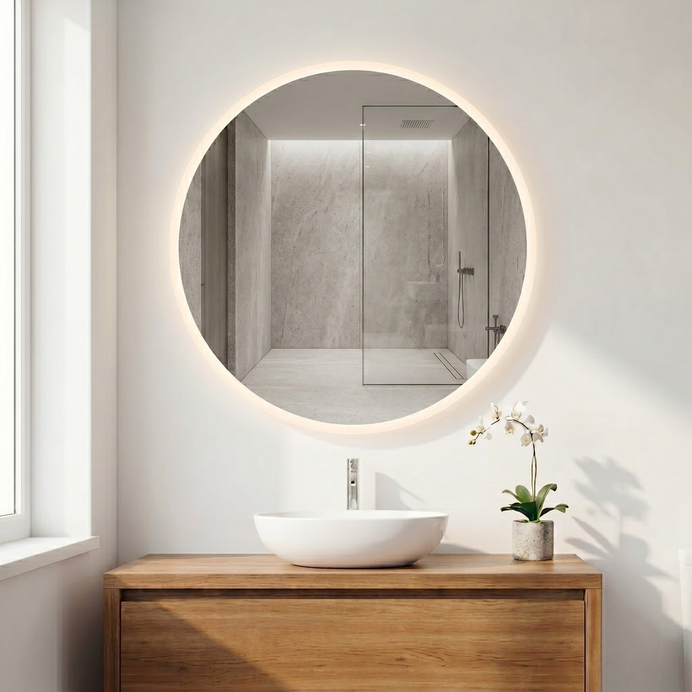 VITO OVIAN ROUND FRAMELESS BACKLIT LED MIRROR 3 COLOUR LIGHTS 700X700MM