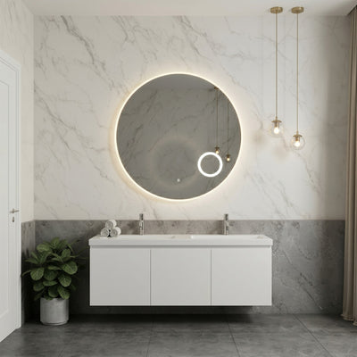 VITO OVIAN ROUND FRAMELESS BACKLIT LED MIRROR WITH MAGNIFIER 3 COLOUR LIGHTS 900X900MM