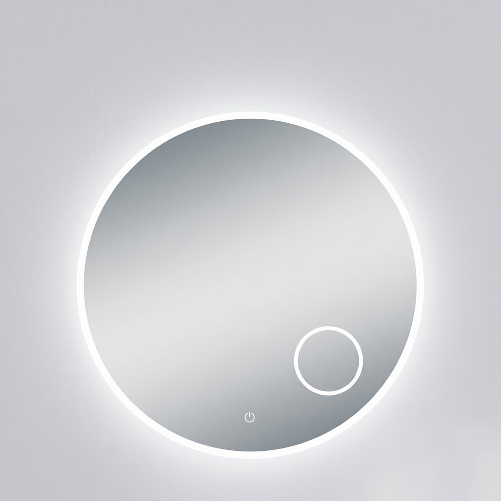 VITO OVIAN ROUND FRAMELESS BACKLIT LED MIRROR WITH MAGNIFIER 3 COLOUR LIGHTS 900X900MM