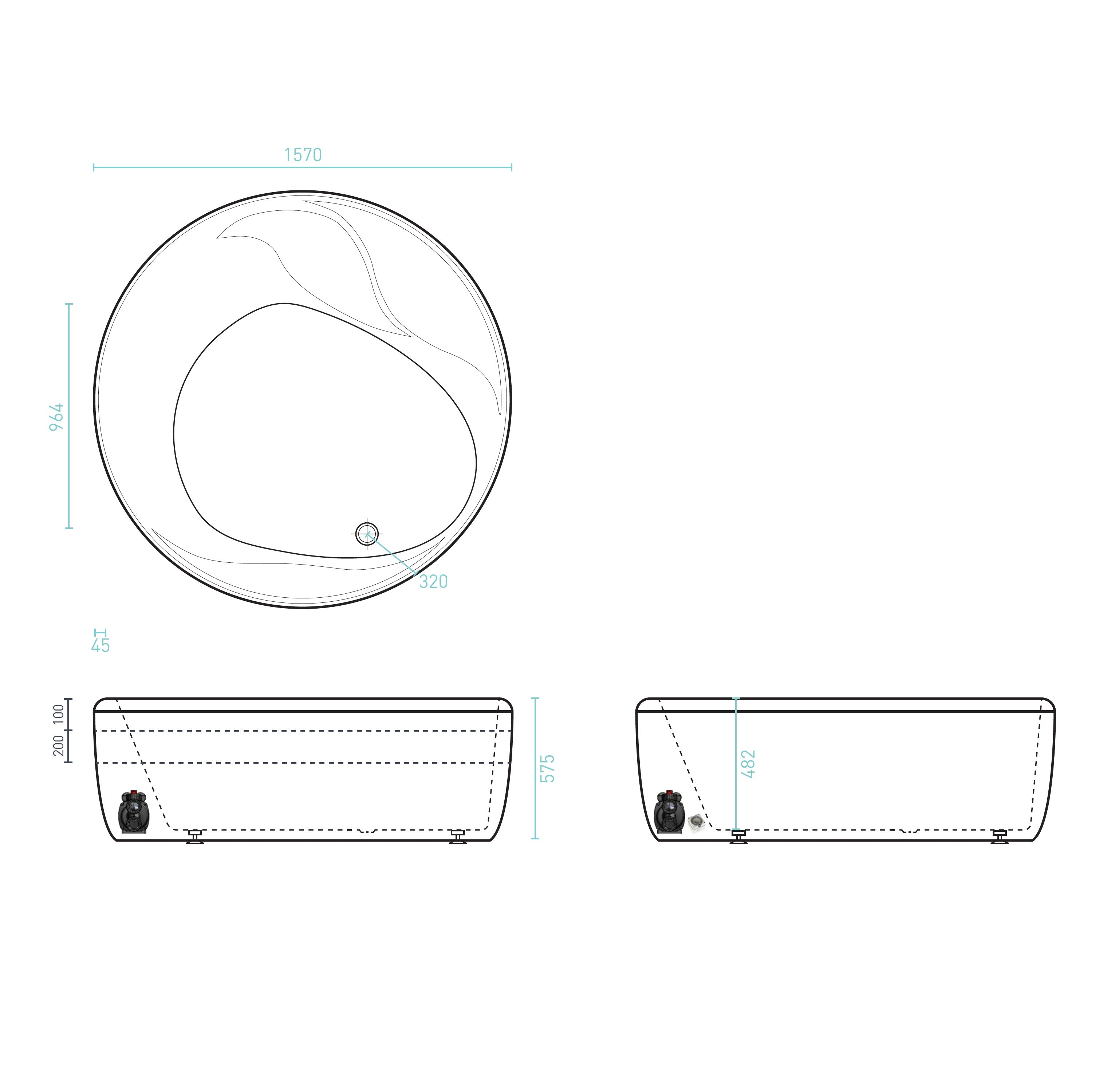 DECINA ORION FREESTANDING DOLCE VITA SPA BATHTUB GLOSS WHITE 1570MM WITH 16-JETS