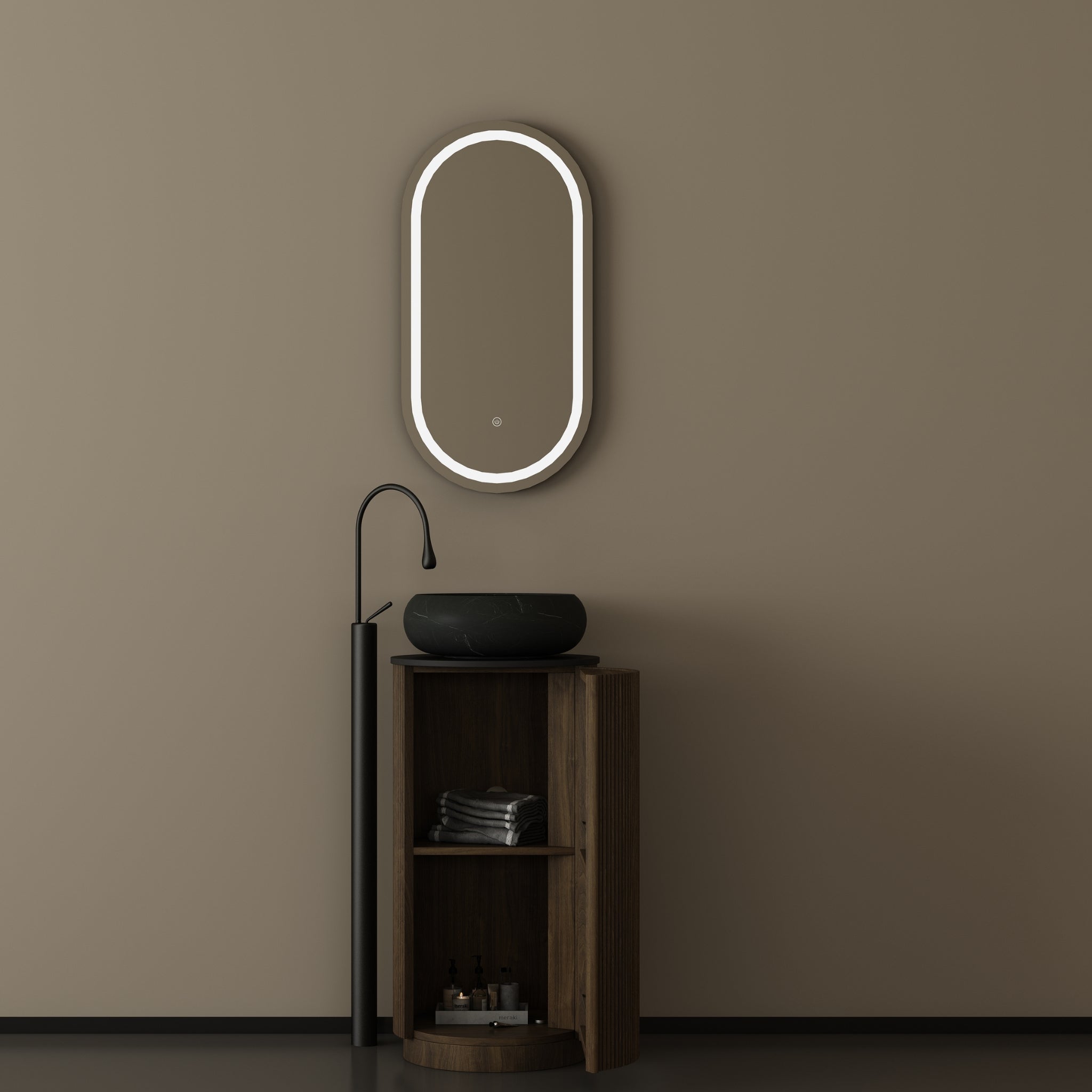ORIO BAUDIN DARK WALNUT FLUTED FLOORSTANDING VANITY WITH SINTERED STONE TOP 400MM