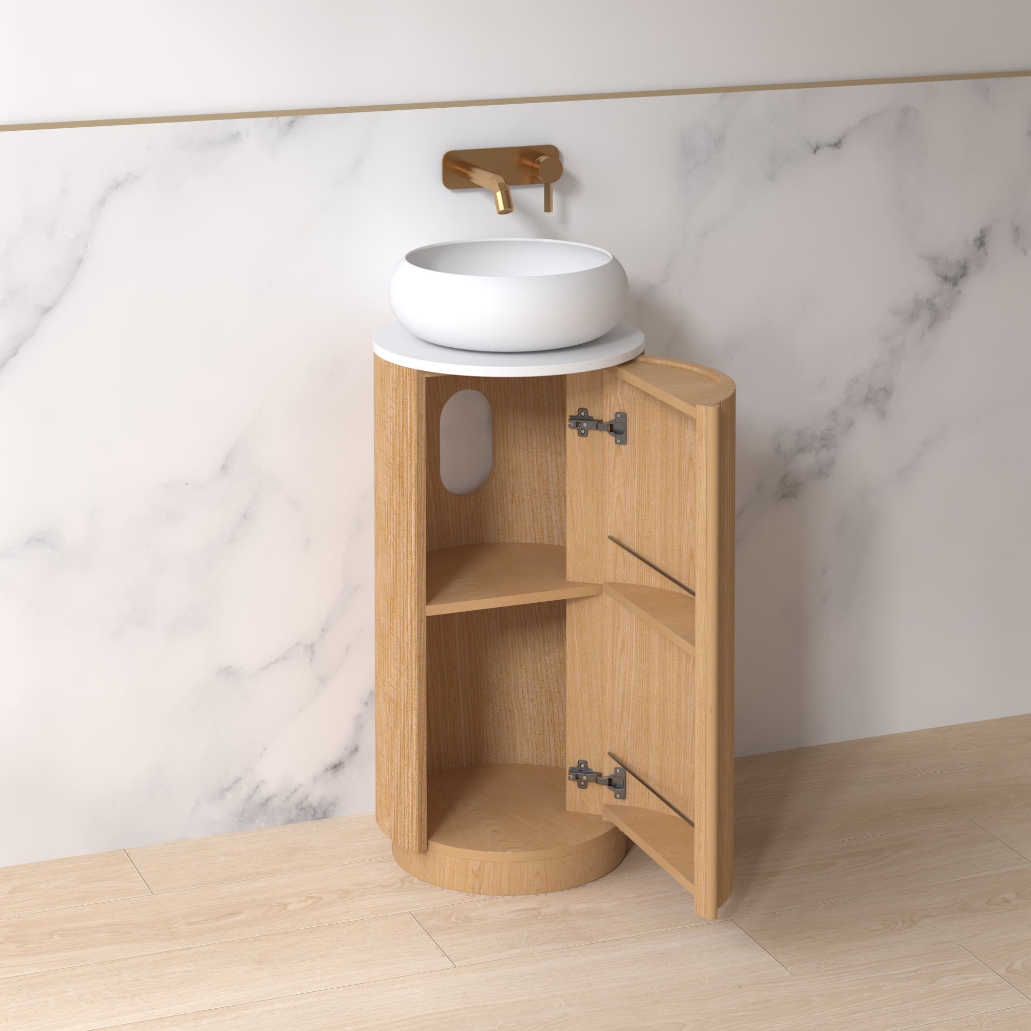 ORIO BAUDIN LIGHT WALNUT FLUTED FLOORSTANDING VANITY WITH SINTERED STONE TOP 400MM