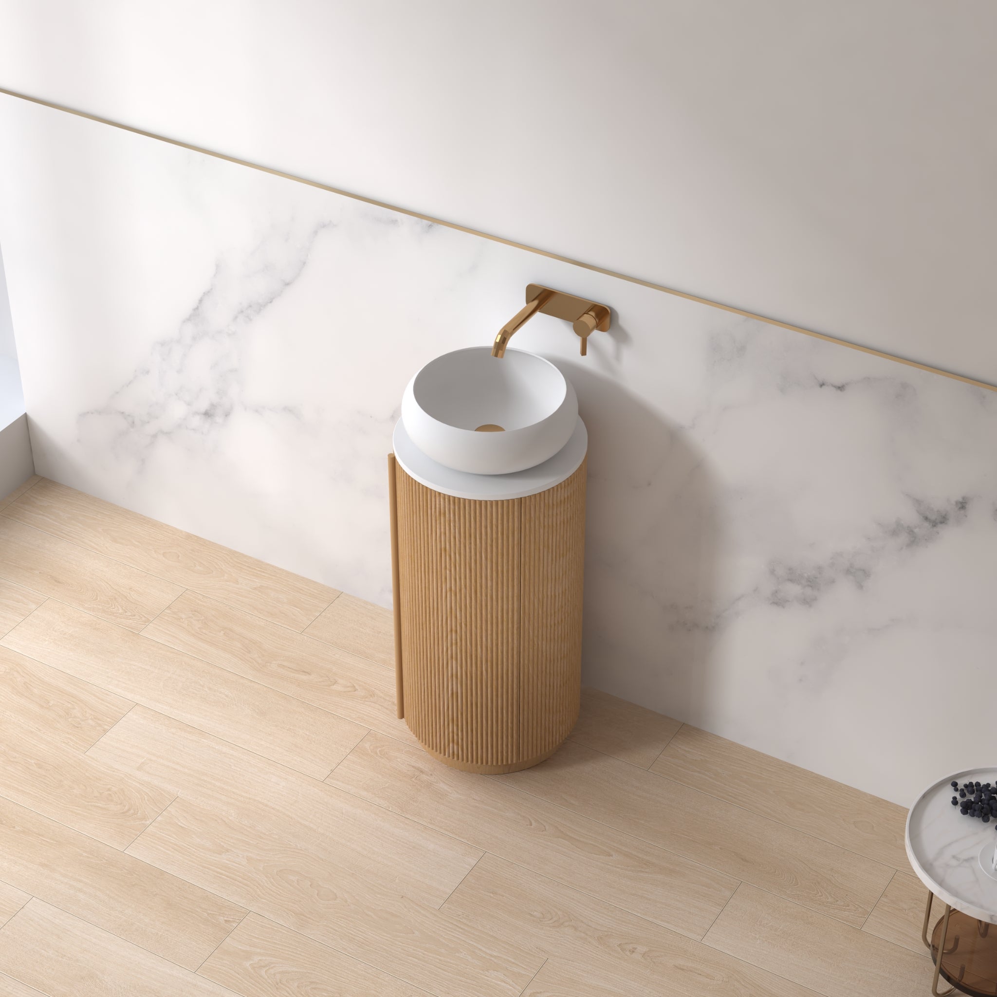 ORIO BAUDIN LIGHT WALNUT FLUTED FLOORSTANDING VANITY WITH SINTERED STONE TOP 400MM