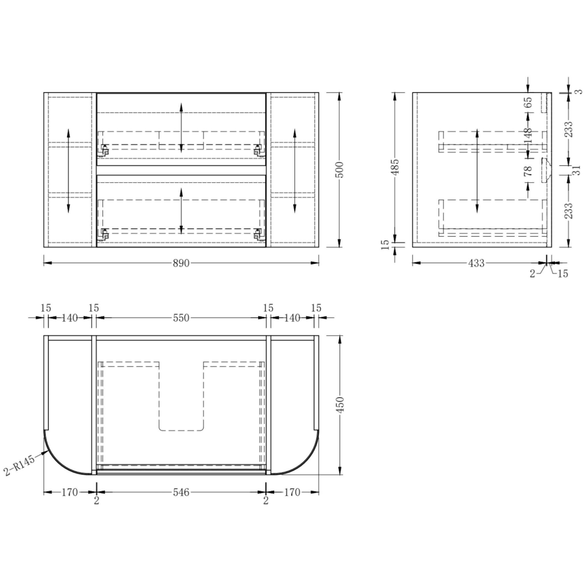 ORIO PEBBLE NATURAL OAK 900MM CURVE SINGLE BOWL WALL HUNG VANITY