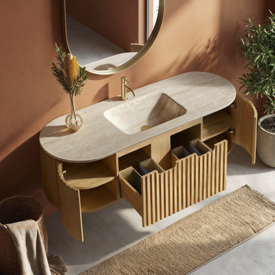 ORIO ARGYLE LIGHT WALNUT 1500MM SINGLE BOWL WALL HUNG VANITY