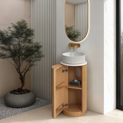 ORIO BAUDIN LIGHT WALNUT FLUTED 400MM FLOORSTANDING VANITY WITH SINTERED STONE TOP