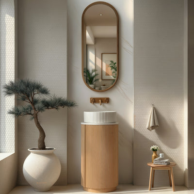 ORIO BAUDIN LIGHT WALNUT FLUTED 400MM FLOORSTANDING VANITY WITH SINTERED STONE TOP