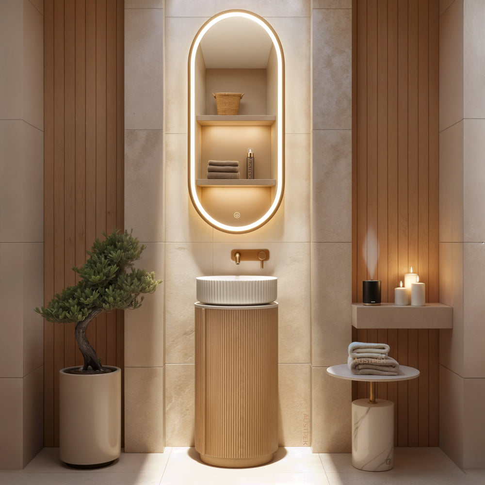 ORIO BAUDIN LIGHT WALNUT FLUTED 400MM FLOORSTANDING VANITY WITH SINTERED STONE TOP