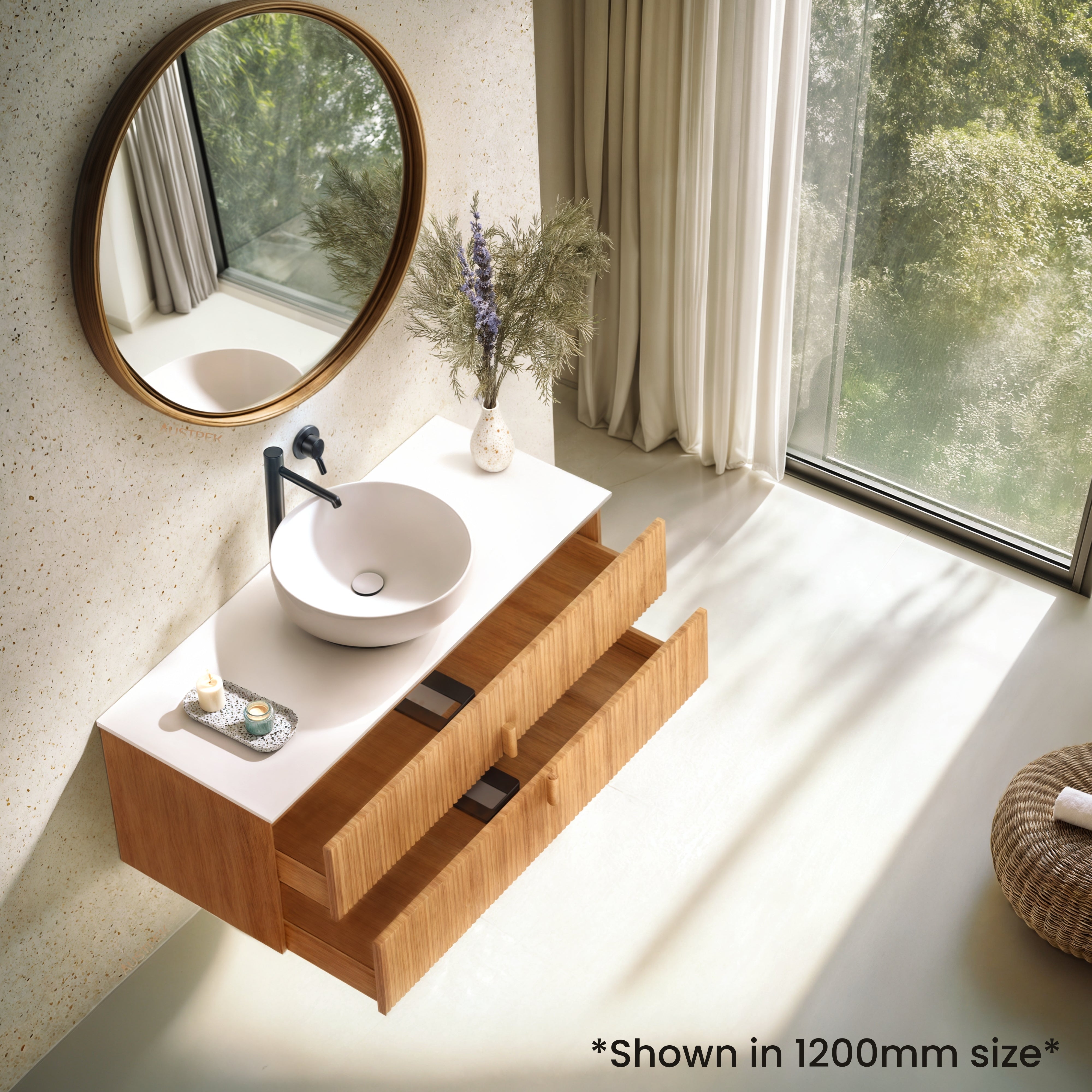 ORIO EDEN LIGHT WALNUT 1500MM DOUBLE BOWL WALL HUNG VANITY