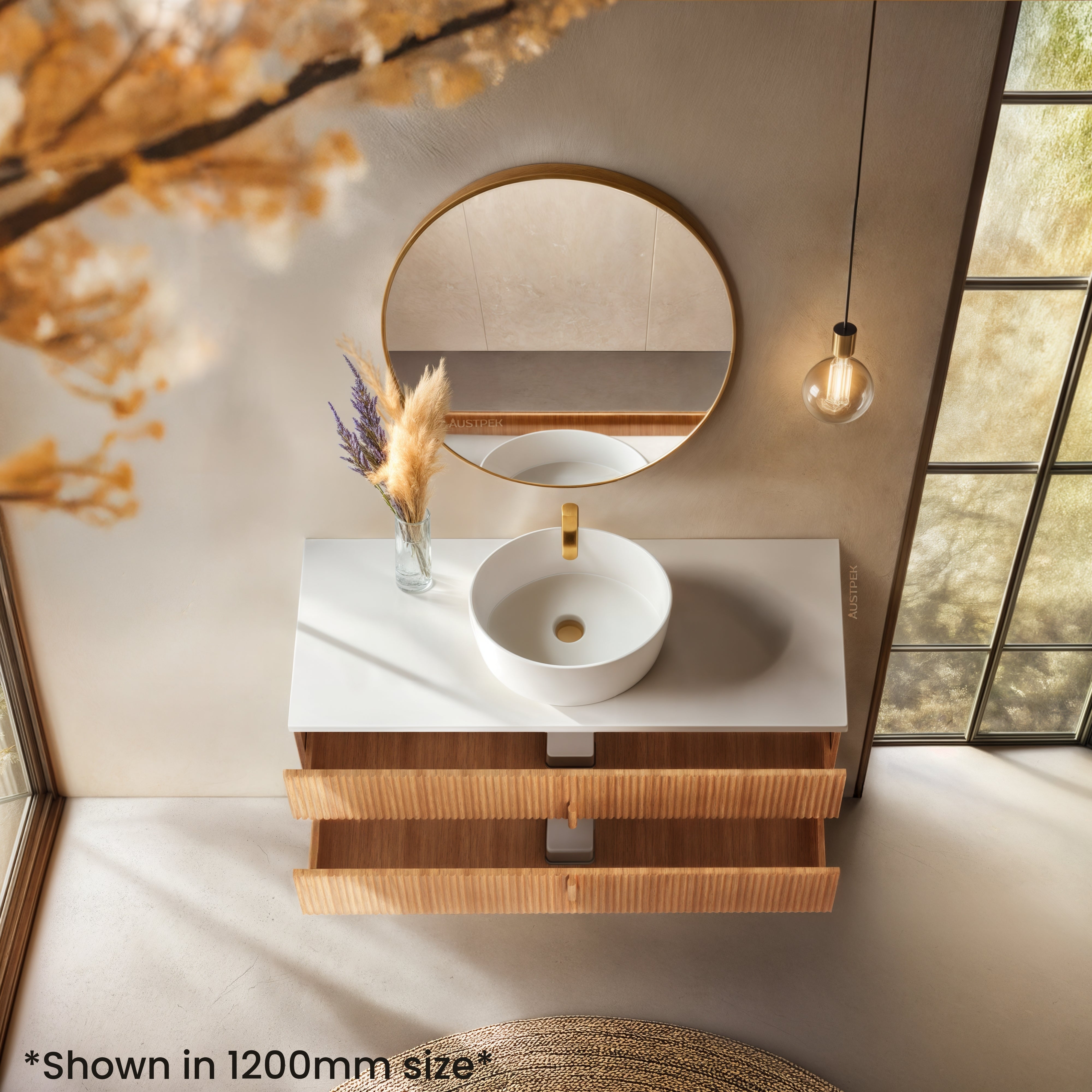 ORIO EDEN LIGHT WALNUT 1500MM DOUBLE BOWL WALL HUNG VANITY