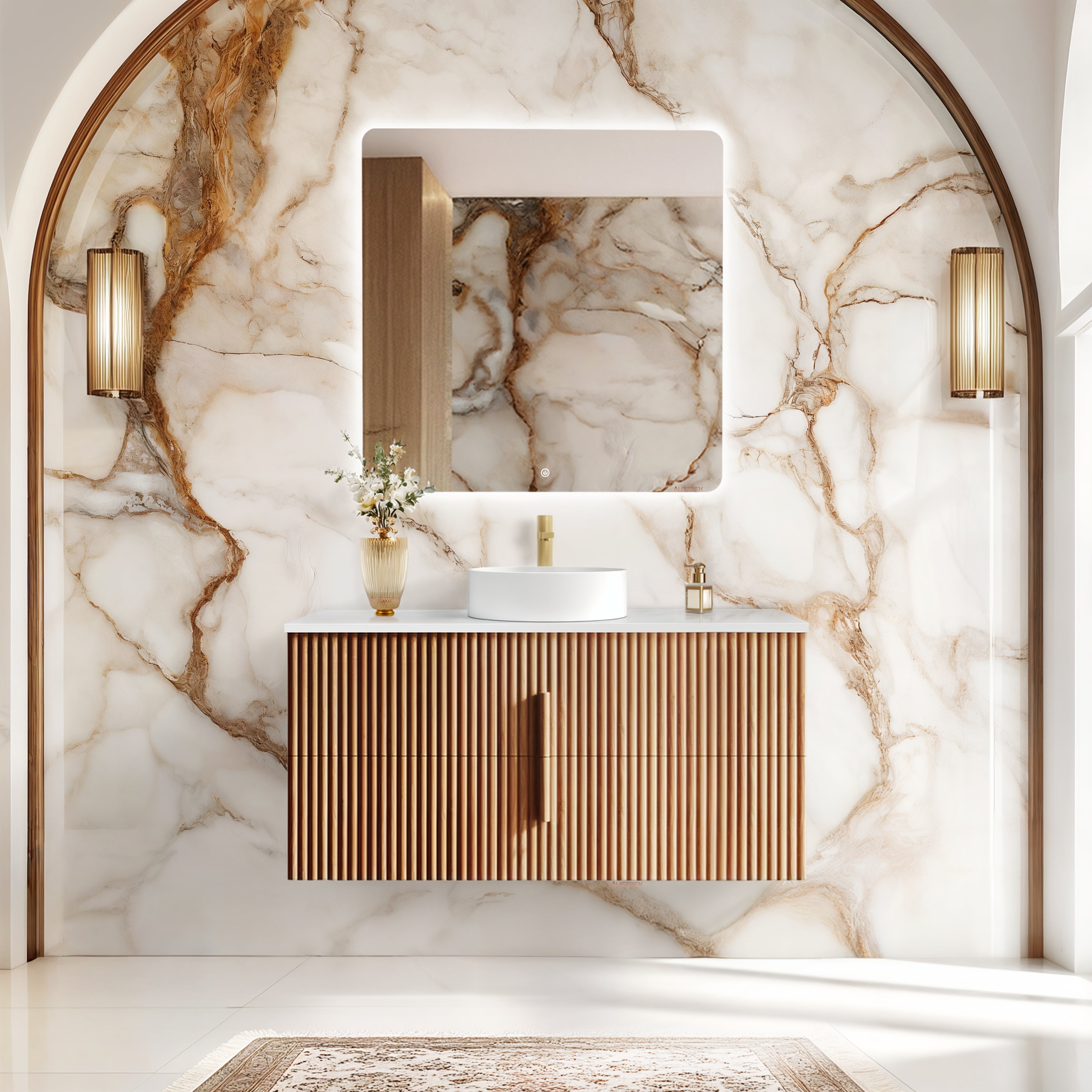 ORIO EDEN LIGHT WALNUT 1200MM SINGLE BOWL WALL HUNG VANITY