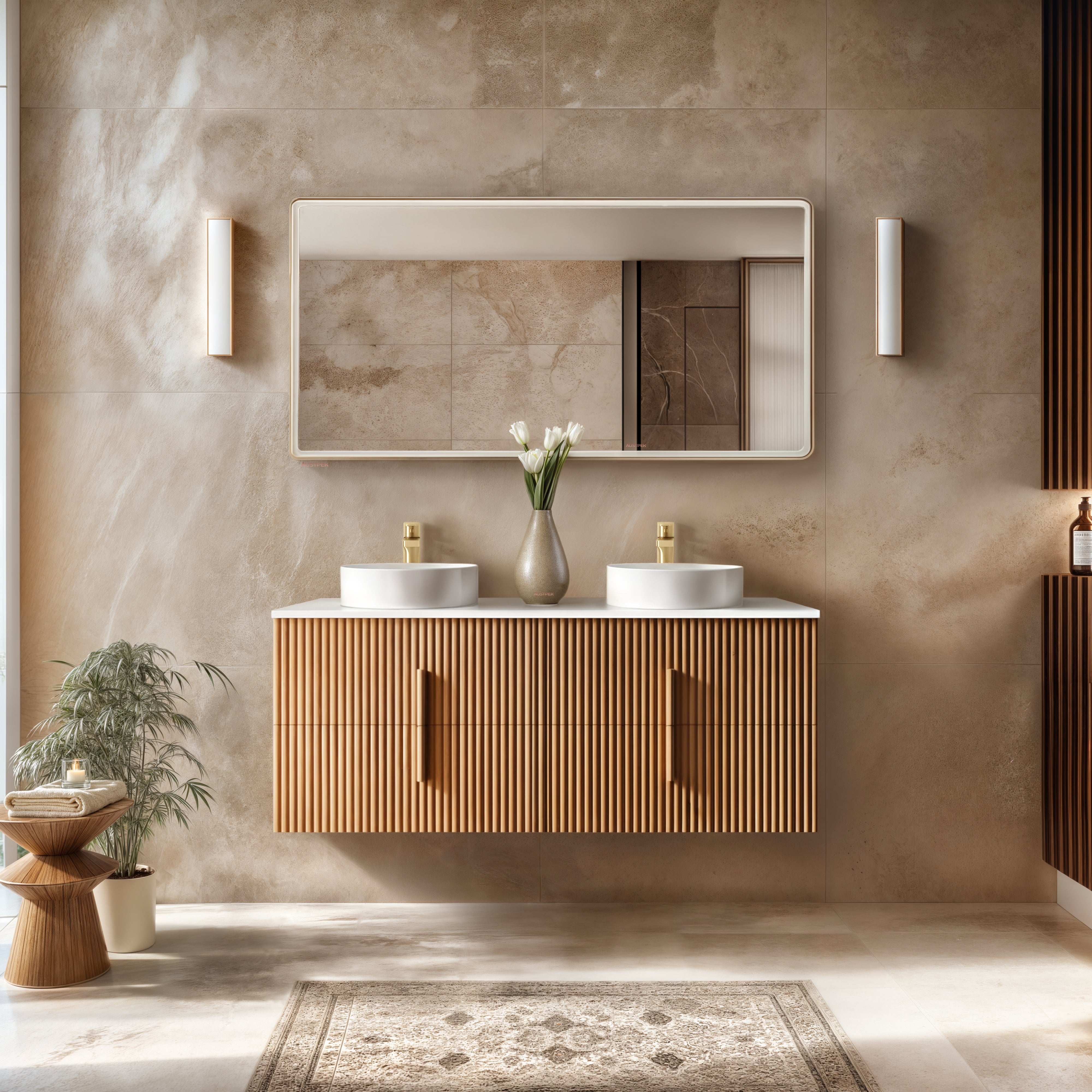 ORIO EDEN LIGHT WALNUT 1500MM DOUBLE BOWL WALL HUNG VANITY