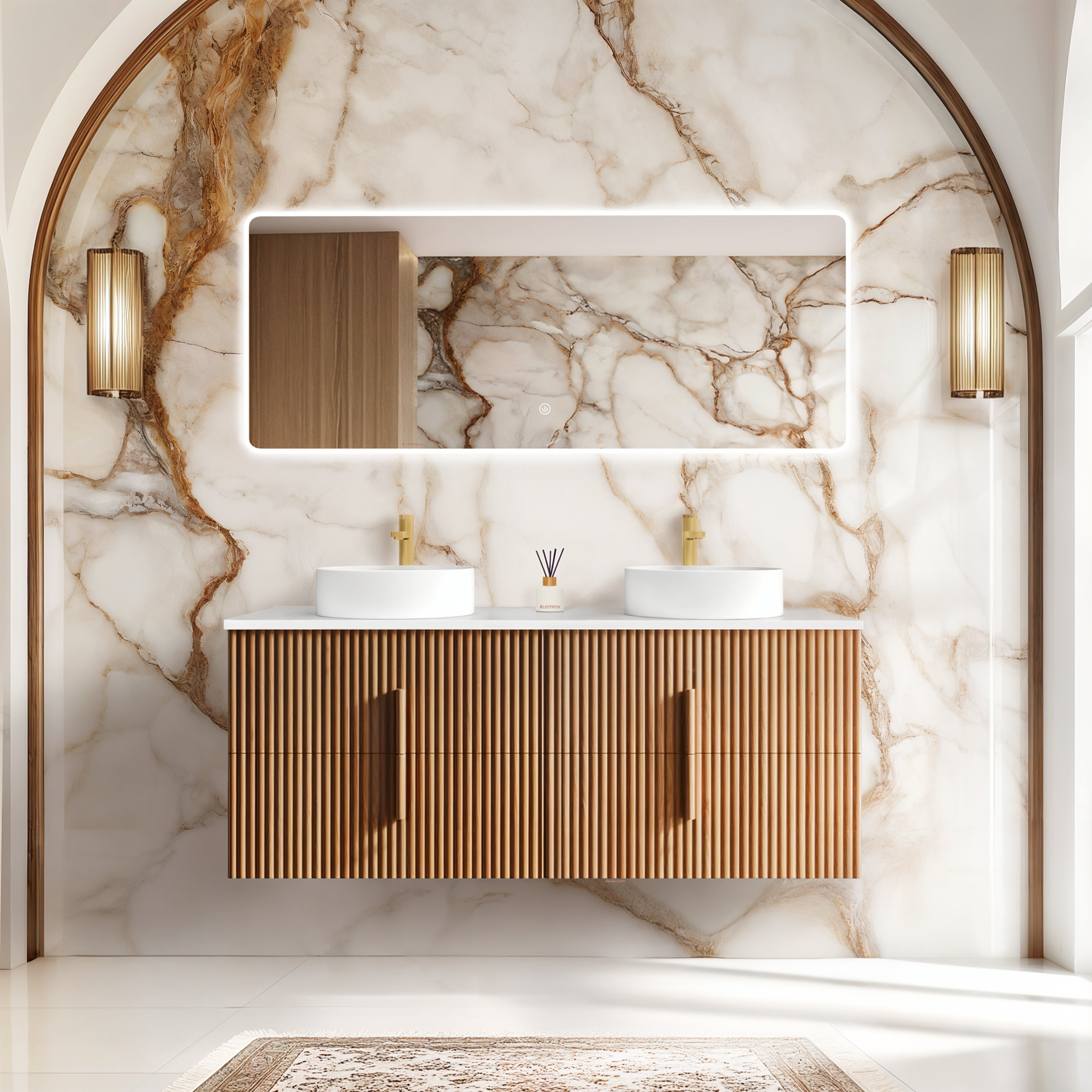 ORIO EDEN LIGHT WALNUT 1500MM DOUBLE BOWL WALL HUNG VANITY