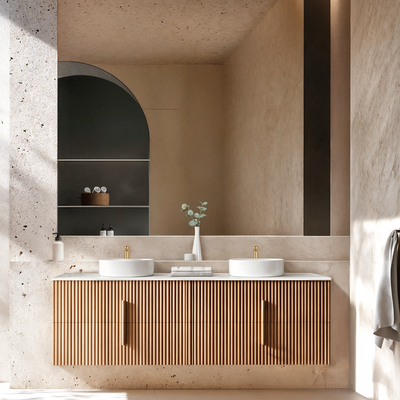 ORIO EDEN LIGHT WALNUT 1800MM DOUBLE BOWL WALL HUNG VANITY