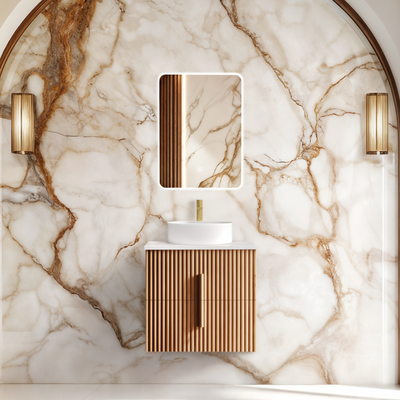 ORIO EDEN LIGHT WALNUT 600MM SINGLE BOWL WALL HUNG VANITY