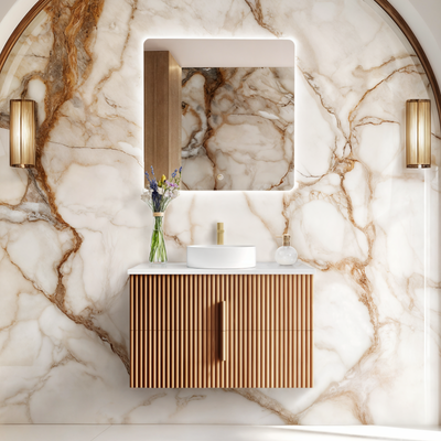 ORIO EDEN LIGHT WALNUT 900MM SINGLE BOWL WALL HUNG VANITY