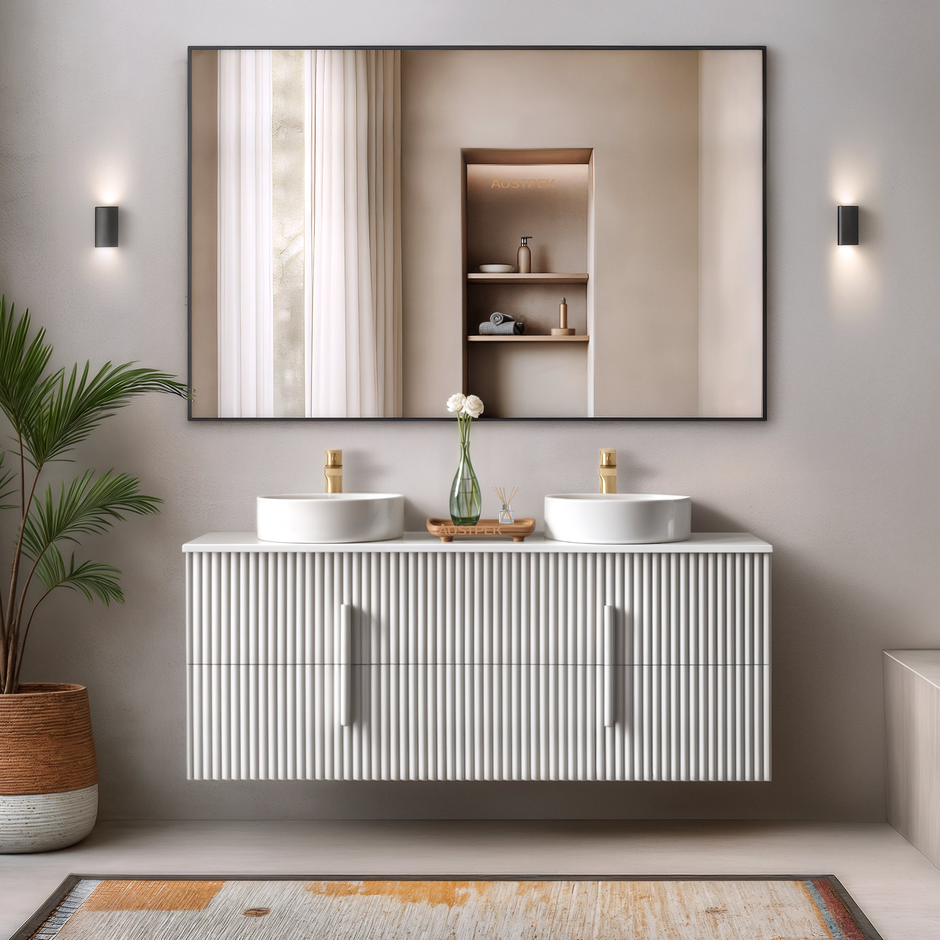 ORIO EDEN MATTE WHITE 1500MM DOUBLE BOWL WALL HUNG VANITY