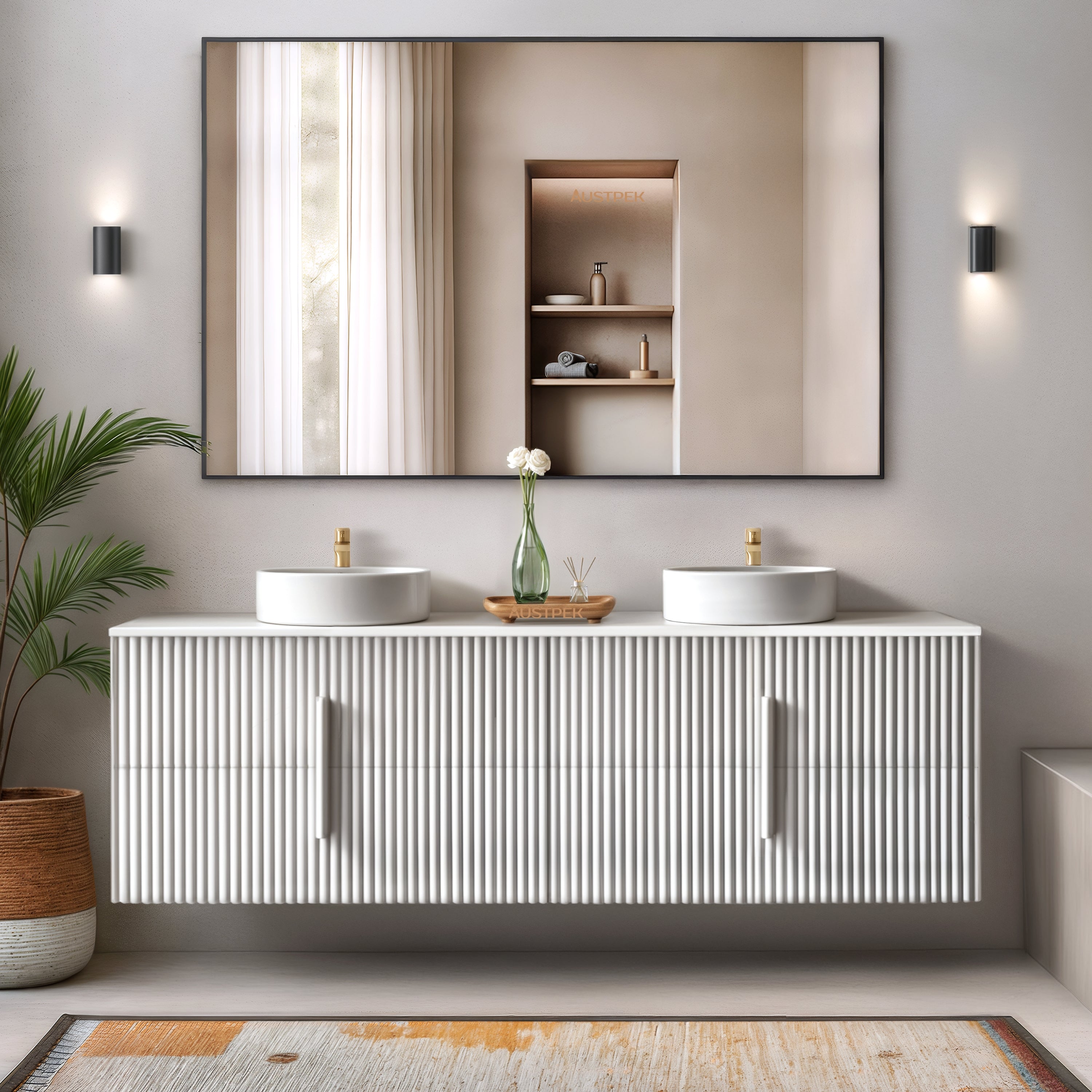ORIO EDEN MATTE WHITE 1800MM DOUBLE BOWL WALL HUNG VANITY