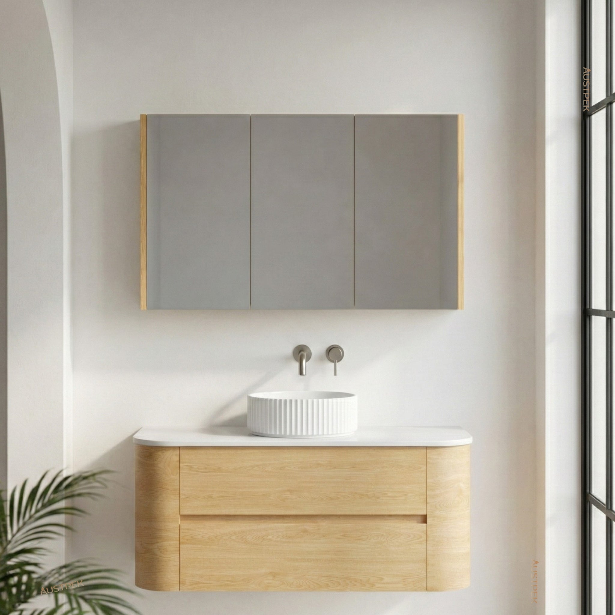 ORIO HAYMAN LIGHT WALNUT FLUTED MIRROR SHAVING CABINET 1200MM