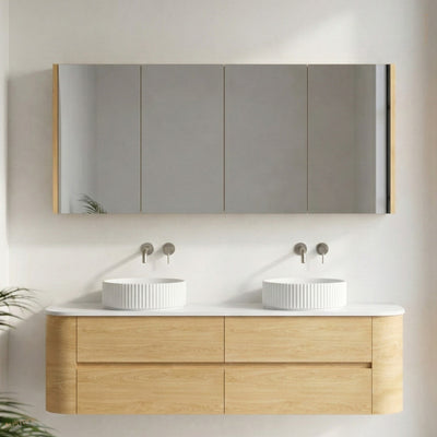 ORIO HAYMAN LIGHT WALNUT FLUTED MIRROR SHAVING CABINET 1800MM