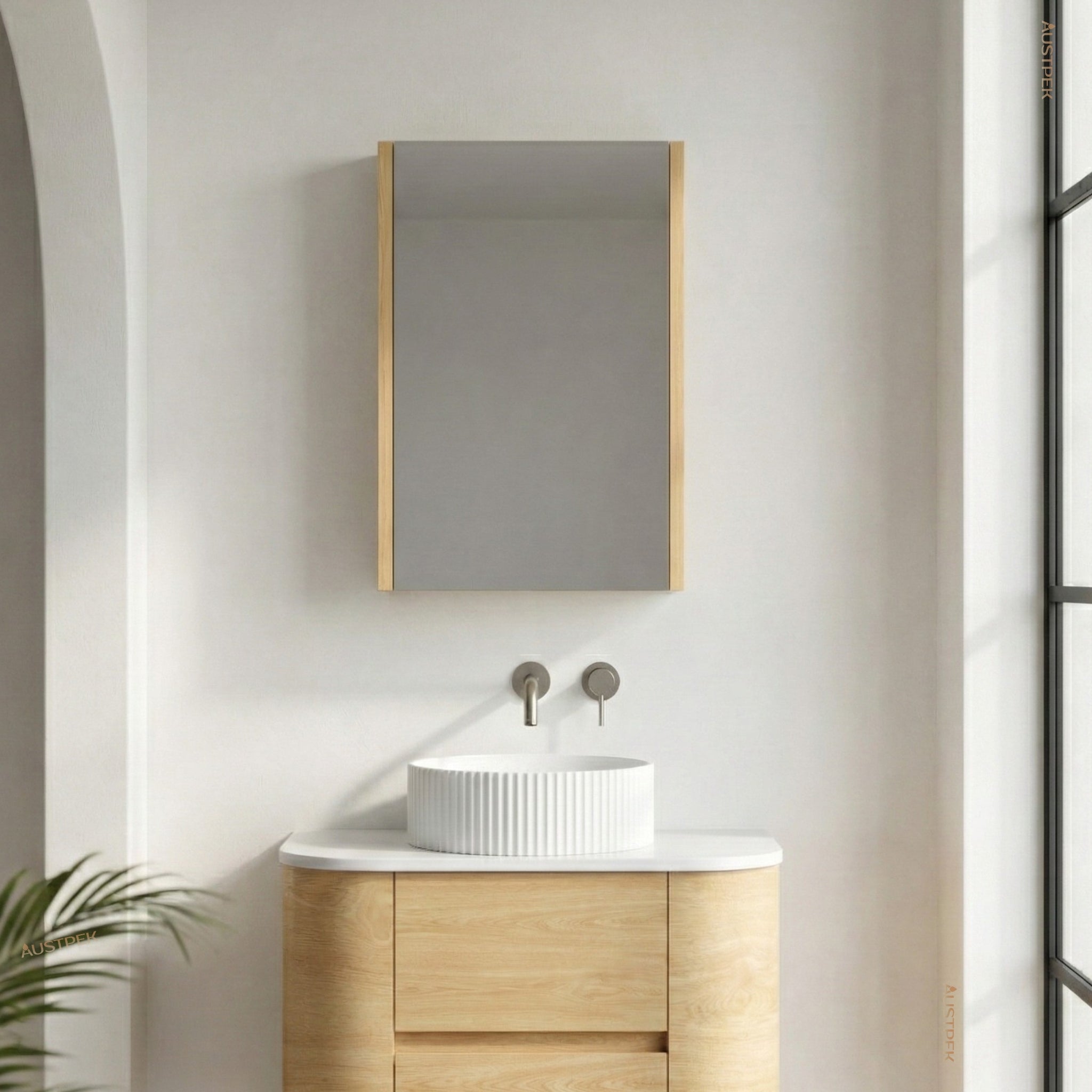 ORIO HAYMAN LIGHT WALNUT FLUTED MIRROR SHAVING CABINET 450MM