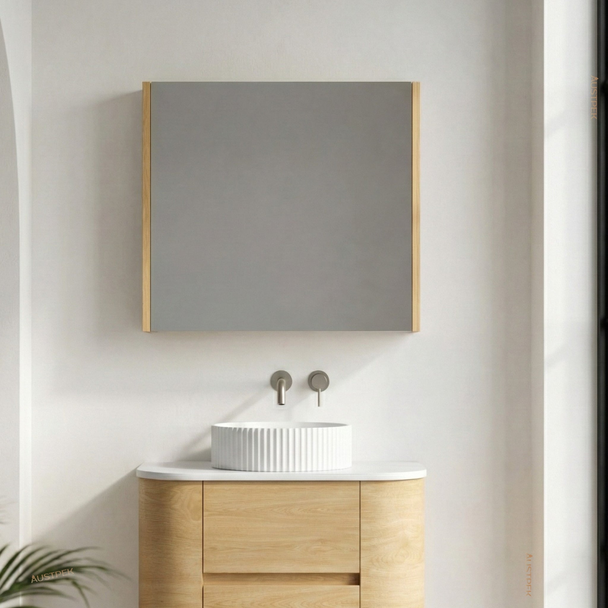 ORIO HAYMAN LIGHT WALNUT FLUTED MIRROR SHAVING CABINET 750MM