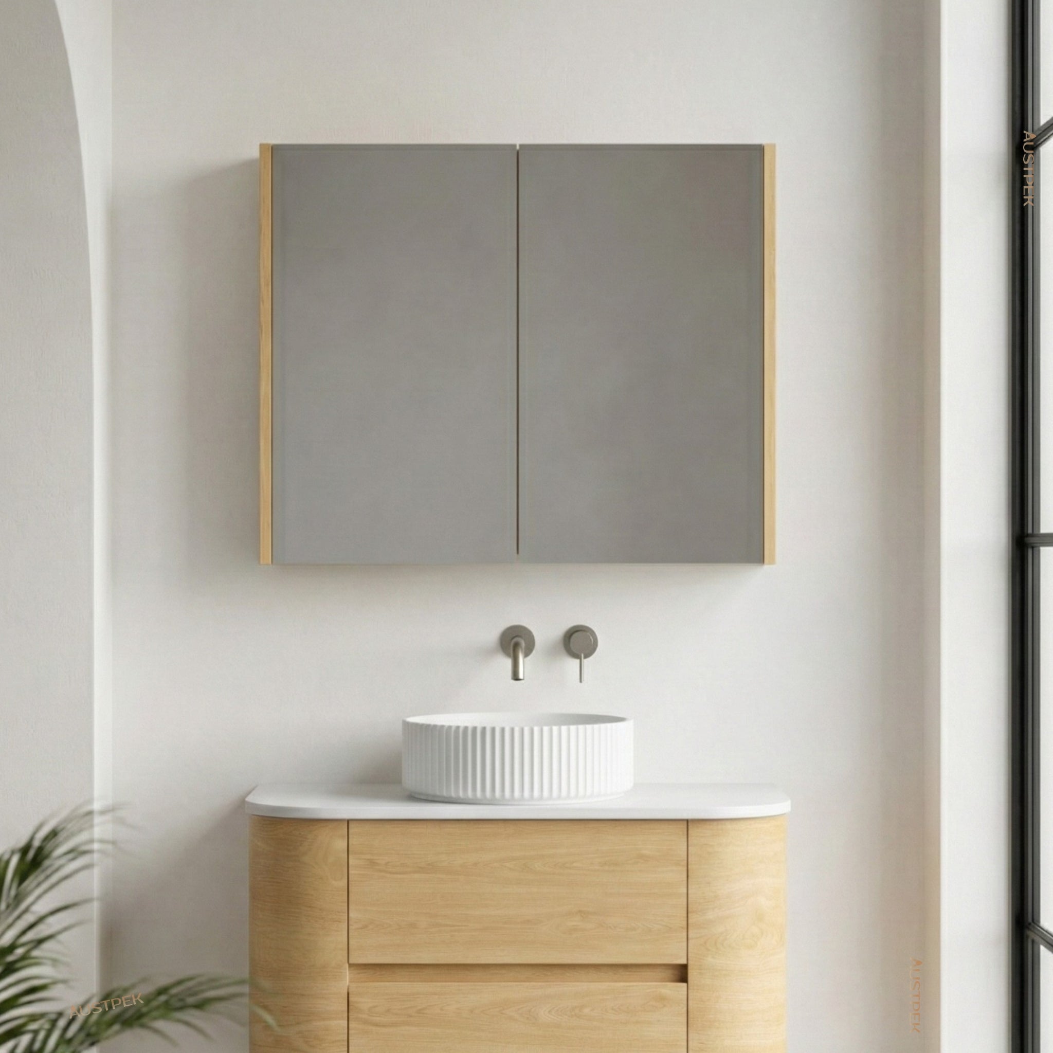 ORIO HAYMAN LIGHT WALNUT FLUTED MIRROR SHAVING CABINET 900MM