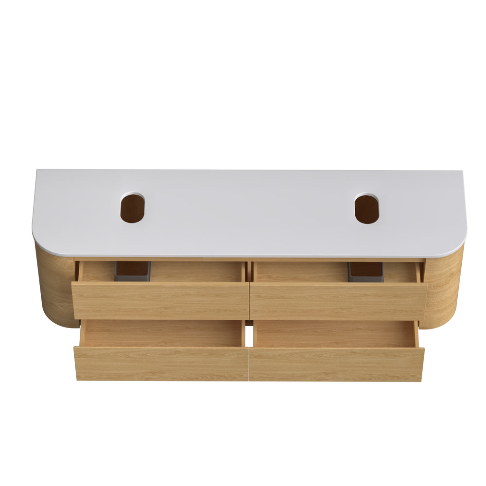 ORIO PEBBLE NATURAL OAK 1800MM CURVE DOUBLE BOWL WALL HUNG VANITY