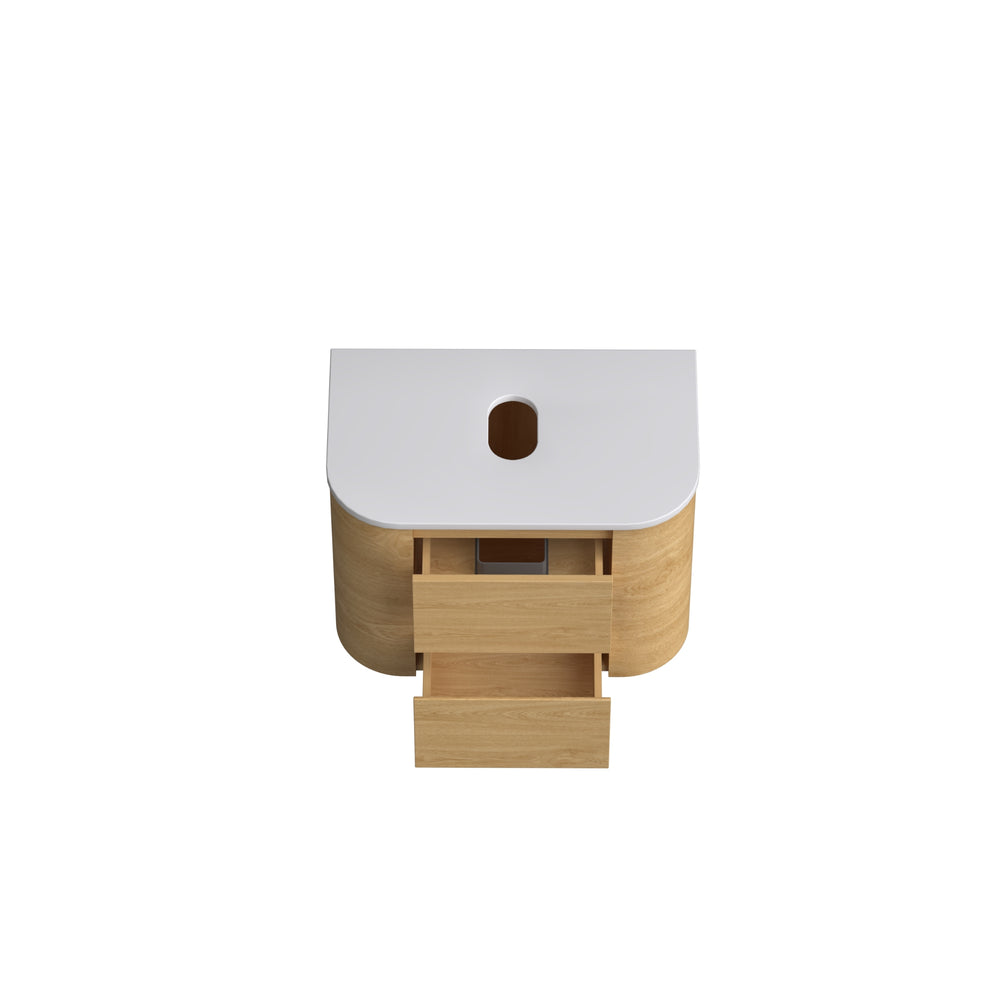ORIO PEBBLE NATURAL OAK 750MM CURVE SINGLE BOWL WALL HUNG VANITY