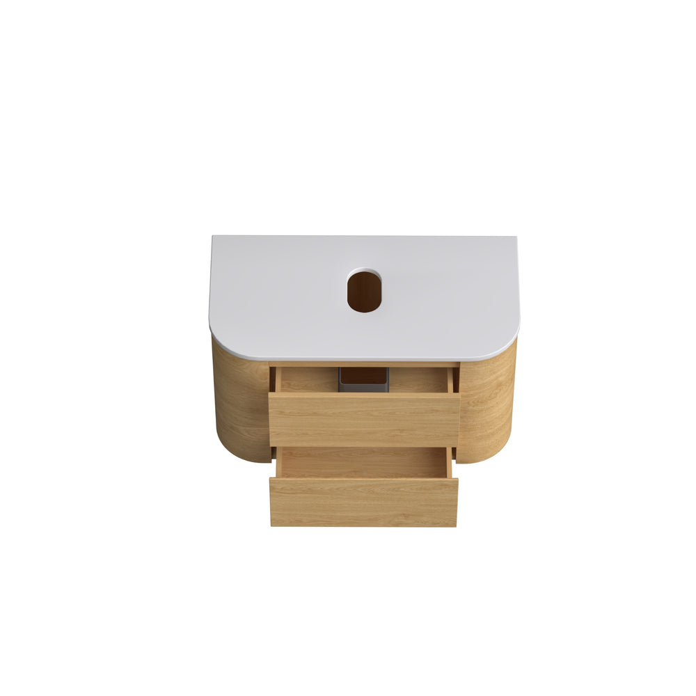 ORIO PEBBLE NATURAL OAK 900MM CURVE SINGLE BOWL WALL HUNG VANITY