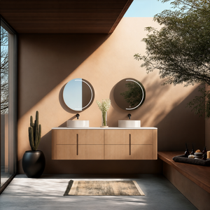 ORIO PINE LIGHT WALNUT FLUTED 1800MM CURVE DOUBLE BOWL WALL HUNG VANITY