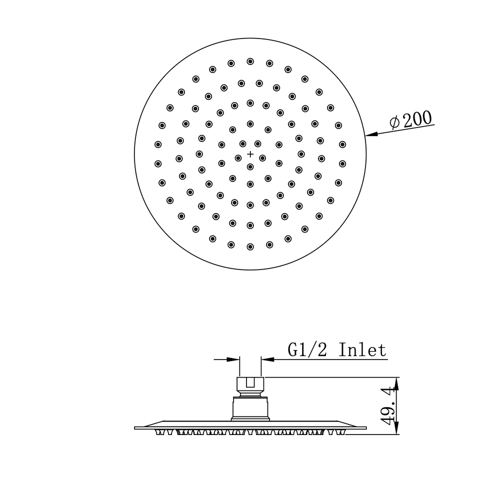 Linsol Oro Round Shower Head 200mm