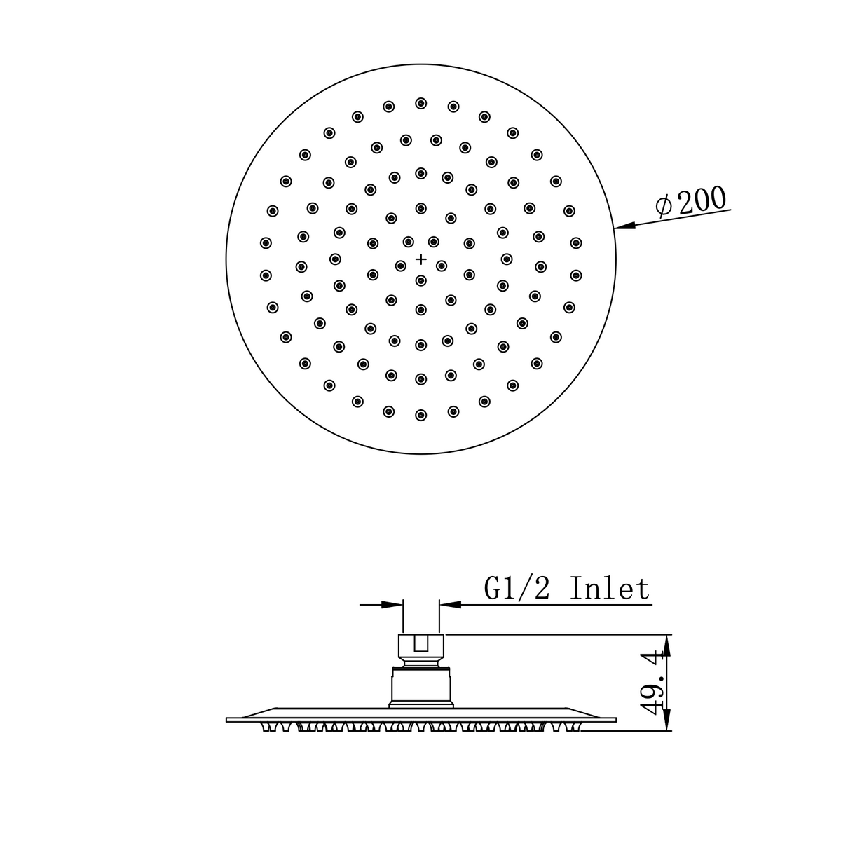 Linsol Oro Round Shower Head 200mm