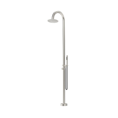 BELLA VISTA MICA GOOSENECK FREESTANDING OUTDOOR SHOWER 2415MM BRUSHED NICKEL