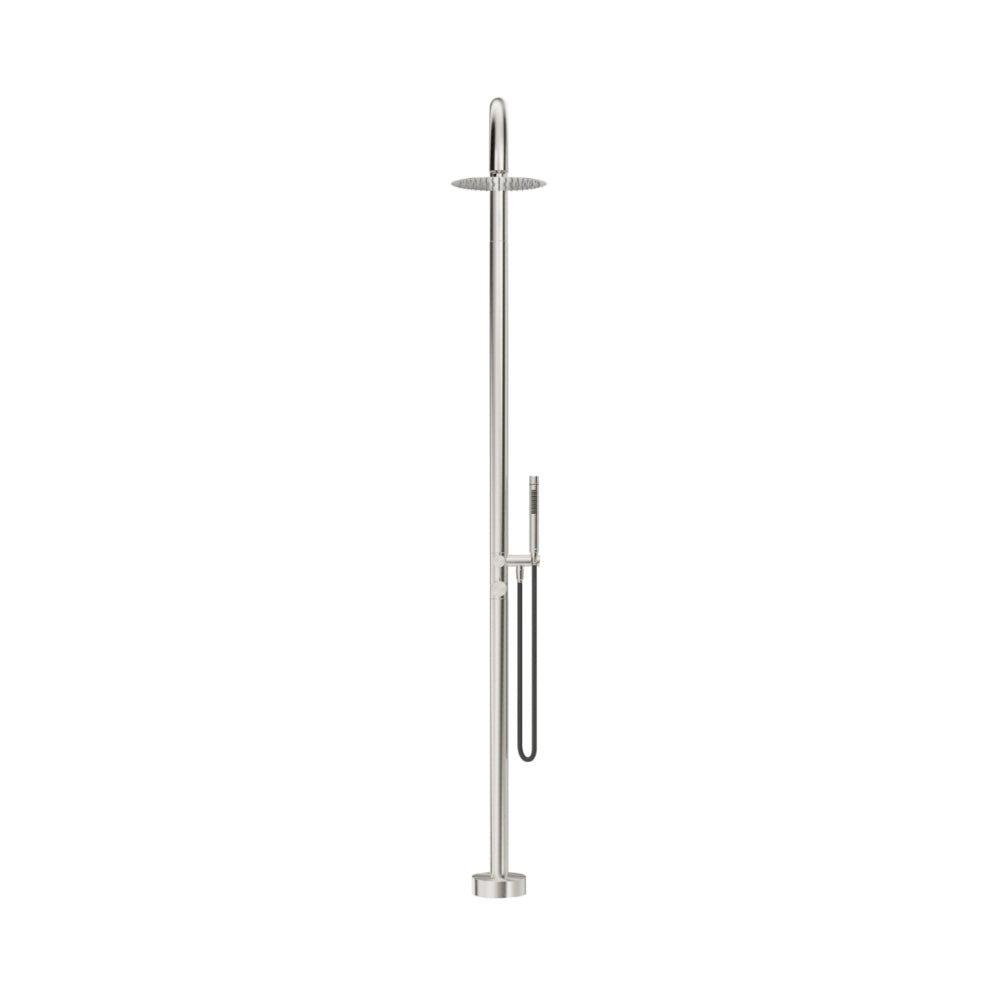 BELLA VISTA MICA GOOSENECK FREESTANDING OUTDOOR SHOWER 2415MM BRUSHED NICKEL