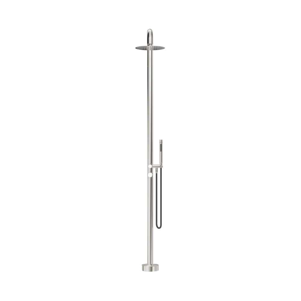 BELLA VISTA MICA SOFT-SQUARE FREESTANDING OUTDOOR SHOWER 2325MM BRUSHED NICKEL