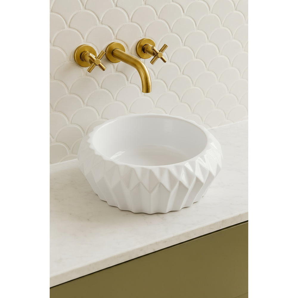 VITO OSLO DIAMOND ROUND CERAMIC ABOVE COUNTER BASIN MATTE WHITE 400MM