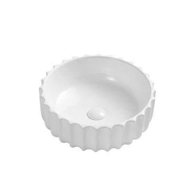 VITO OSLO FLUTED ROUND CERAMIC ABOVE COUNTER BASIN GLOSS WHITE 420MM