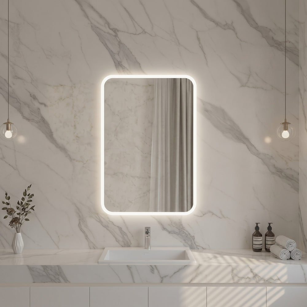 VITO OVIAN RECTANGULAR FRAMELESS BACKLIT LED MIRROR 3 COLOUR LIGHTS 750X600MM
