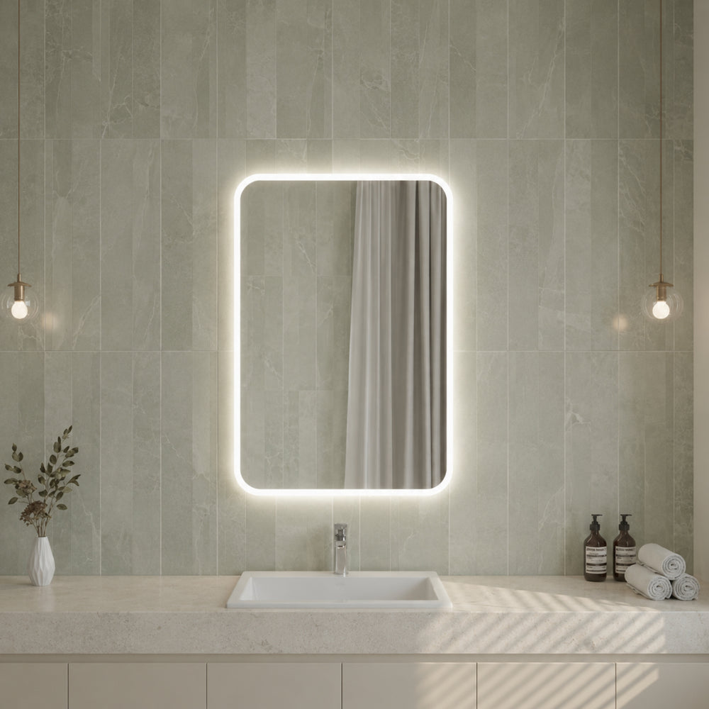 VITO OVIAN RECTANGULAR FRAMELESS BACKLIT LED MIRROR 3 COLOUR LIGHTS 900X750MM