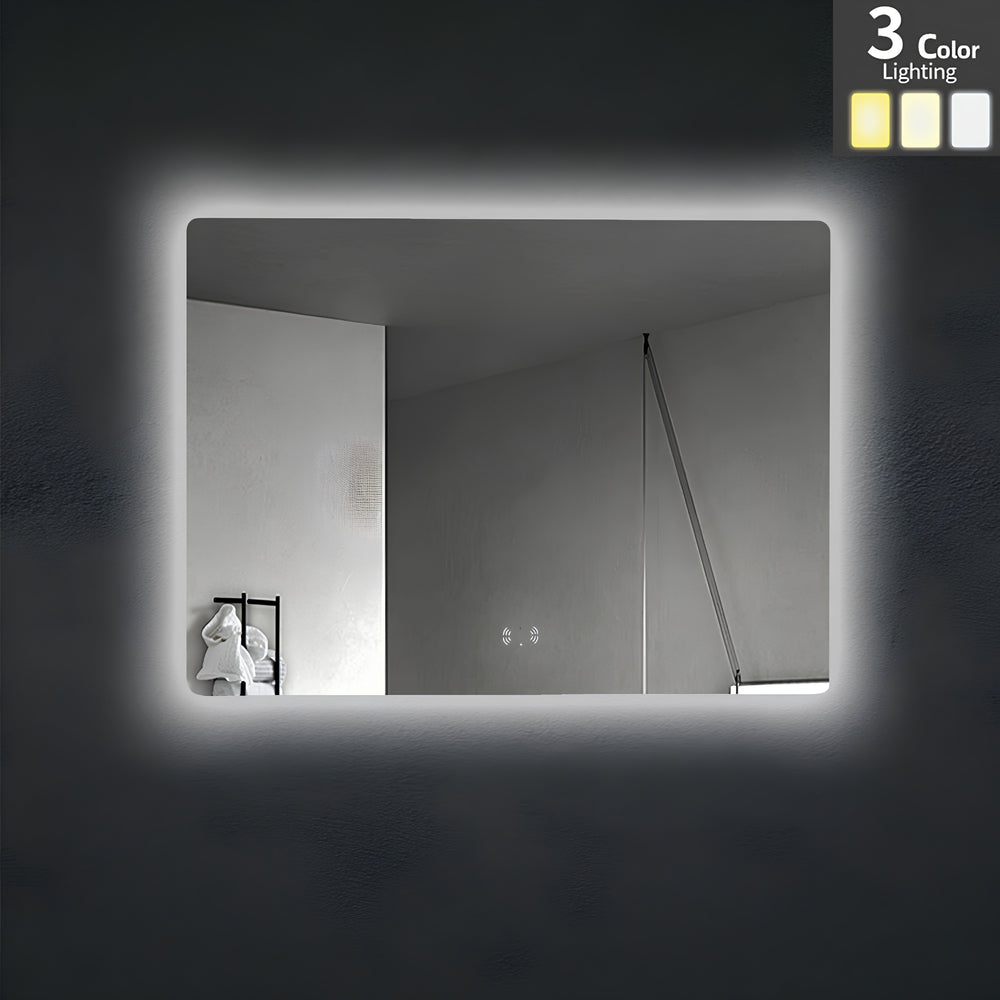 VITO OVIAN RECTANGULAR FRAMELESS BACKLIT LED MIRROR 3 COLOUR LIGHTS 900X750MM
